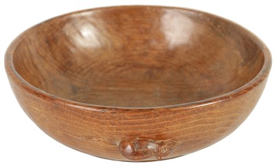 Lot 855 - A ROBERT ‘MOUSEMAN’ THOMPSON ADZED DARK OAK FRUIT BOWL