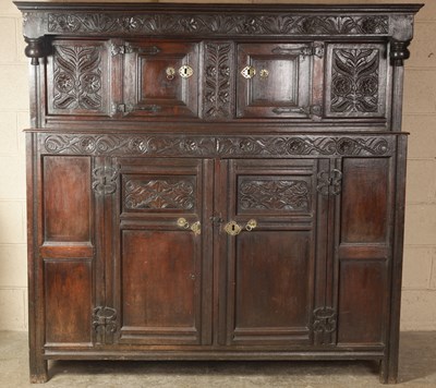 Lot 966 - A LATE 17TH CENTURY JOINED OAK COURT CUPBOARD OF GOOD COLOUR AND PATINA