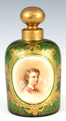 Lot 10 - A 19TH CENTURY BOHEMIAN GILT GREEN GLASS...