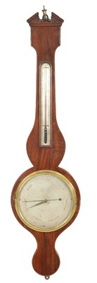 Lot 782 - ZANETTI & AGNEW, MANCHESTER. A GEORGE III FIGURED MAHOGANY WHEEL BAROMETER