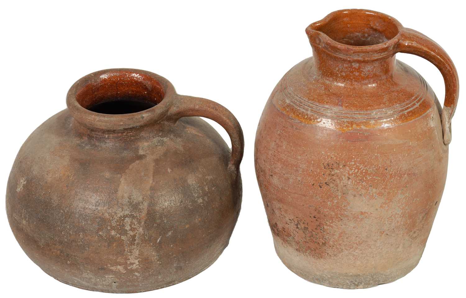 Lot 46 - TWO EARLY CONTINENTAL TERRACOTTA POTTERY JUGS