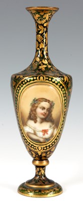Lot 11 - A 19TH CENTURY BOHEMIAN FLORAL GILT GREEN...