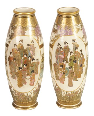 Lot 249 - A FINE PAIR OF JAPANESE SATSUMA OVOID CABINET VASES