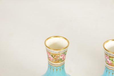 Lot 38 - A PAIR OF 19TH CENTURY MINTON AESTHETIC MOVEMENT GILT AND TURQUOISE VASES