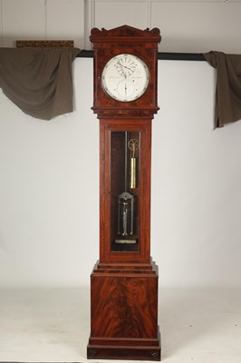 Lot 977 - BARRAUD, LONDON. A FINE REGENCY FIGURED MAHOGANY OBSERVATORY REGULATOR LONGCASE CLOCK
