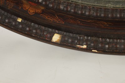 Lot 1714 - A 19TH CENTURY CHINOISERIE DECORATED OVAL LACQUERED HANGING MIRROR