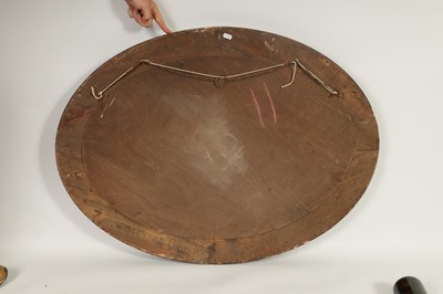 Lot 1714 - A 19TH CENTURY CHINOISERIE DECORATED OVAL LACQUERED HANGING MIRROR
