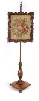 Lot 1093 - A 19TH CENTURY ROSEWOOD POLE SCREEN