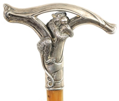 Lot 458 - A FINE LATE 19TH CENTURY ART NOUVEAU STYLE RHINOCEROS HORN SILVER MOUNTED WALKING CANE