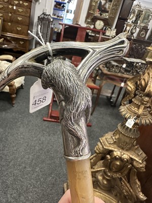 Lot 458 - A FINE LATE 19TH CENTURY ART NOUVEAU STYLE RHINOCEROS HORN SILVER MOUNTED WALKING CANE