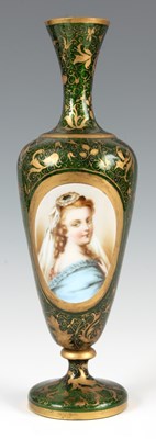 Lot 13 - A 19TH CENTURY BOHEMIAN FLORAL GILT GREEN...