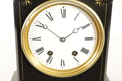 Lot 728 - A LATE 19TH CENTURY QUARTER CHIMING BLACK SLATE MARBLE MANTEL CLOCK