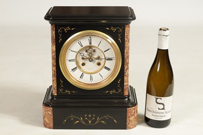 Lot 722 - A LATE 19TH CENTURY FRENCH BLACK SLATE AND MARBLE MANTEL CLOCK
