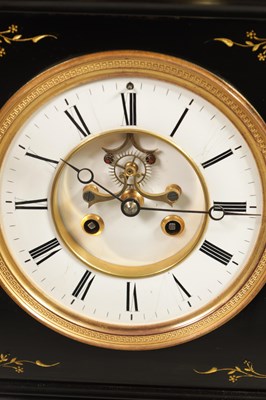 Lot 722 - A LATE 19TH CENTURY FRENCH BLACK SLATE AND MARBLE MANTEL CLOCK