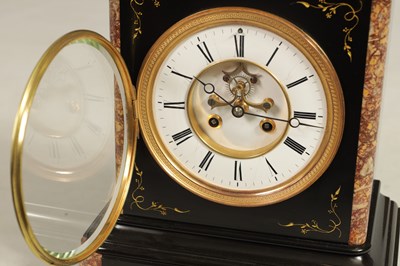 Lot 722 - A LATE 19TH CENTURY FRENCH BLACK SLATE AND MARBLE MANTEL CLOCK