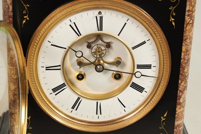 Lot 722 - A LATE 19TH CENTURY FRENCH BLACK SLATE AND MARBLE MANTEL CLOCK