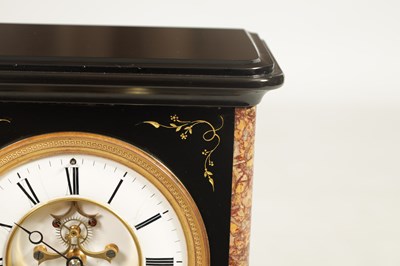 Lot 722 - A LATE 19TH CENTURY FRENCH BLACK SLATE AND MARBLE MANTEL CLOCK