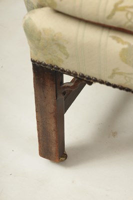 Lot 1447 - A PAIR OF GEORGE II STYLE TWO SEATER UPHOLSTERED MAHOGANY SETTEES