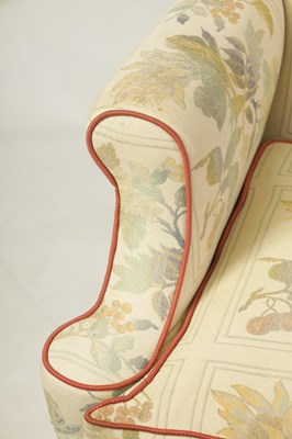 Lot 1447 - A PAIR OF GEORGE II STYLE TWO SEATER UPHOLSTERED MAHOGANY SETTEES