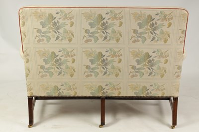 Lot 1447 - A PAIR OF GEORGE II STYLE TWO SEATER UPHOLSTERED MAHOGANY SETTEES
