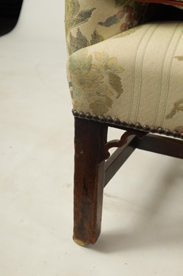 Lot 1447 - A PAIR OF GEORGE II STYLE TWO SEATER UPHOLSTERED MAHOGANY SETTEES