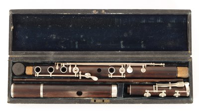 Lot 736 - RUDALL & ROSE NO 29. EARLY COCUS WOOD AND SILVER KEYWORK BOEHM SYSTEM FLUTE