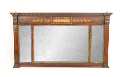 Lot 1267 - A REGENCY BRASS INLAID ROSEWOOD OVER MANTEL MIRROR