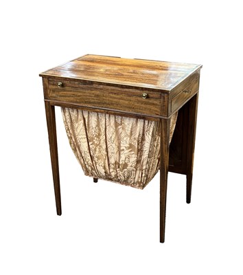 Lot 1242 - A GOOD LATE GEORGIAN BOXWOOD STRUNG MAHOGANY WORK TABLE