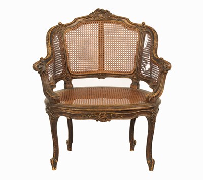 Lot 1190 - A LATE 19TH CENTURY/EARLY 20TH CENTURY FRENCH OVAL PAINTED BERGERE CHAIR
