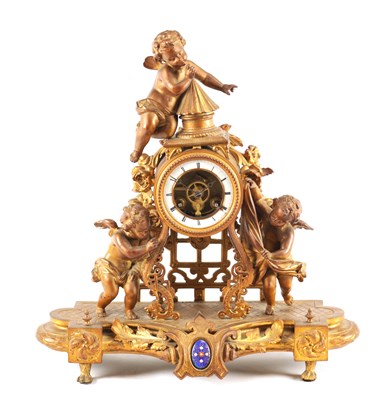 Lot 1069 - A LATE 19TH CENTURY FRENCH GILT METAL FIGURAL MANTEL CLOCK