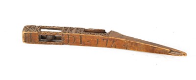 Lot 1133 - AN 18TH CENTURY CHIP CARVED FOLK ART KNITTING SHEATH