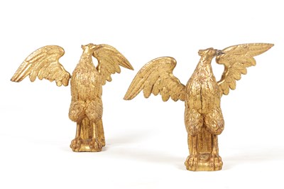 Lot 1157 - A RARE PAIR OF 18TH CENTURY CARVED GILT WOOD EAGLES