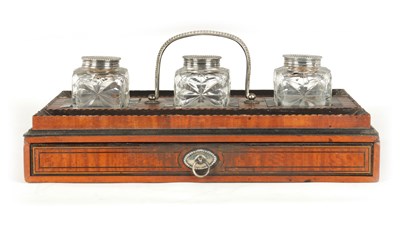 Lot 719 - A GEORGE III SATINWOOD AND EBONY BANDED DOUBLE SIDED DESK STAND