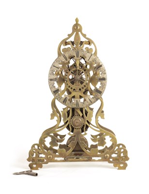 Lot 1060 - A 19TH CENTURY SINGLE FUSSE BRASS SKELETON CLOCK