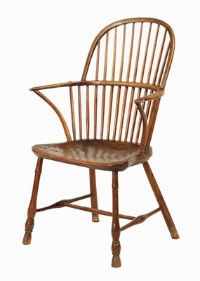 Lot 1299 - AN EARLY 19TH CENTURY ELM STICK BACK WINDSOR CHAIR
