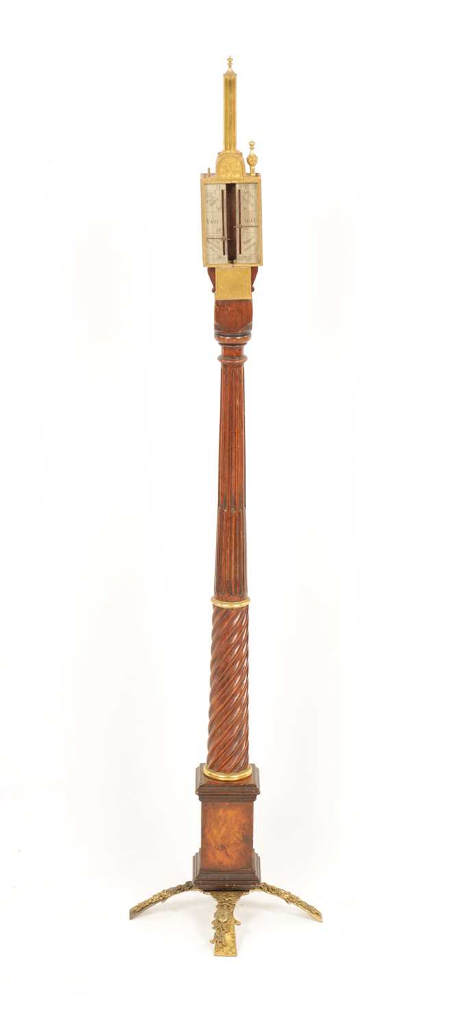 Lot 900 - A 17TH CENTURY DESIGN WALNUT AND GILT BRASS PILLAR BAROMETER
