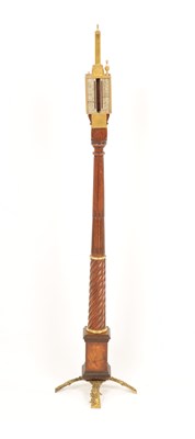 Lot 900 - A 17TH CENTURY DESIGN WALNUT AND GILT BRASS PILLAR BAROMETER