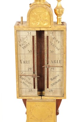 Lot 900 - A 17TH CENTURY DESIGN WALNUT AND GILT BRASS PILLAR BAROMETER