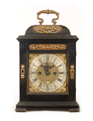 Lot 1006 - JOHN PEPYS, LONDON. A SMALL WILLIAM AND MARY EBONY VENEERED BRACKET CLOCK