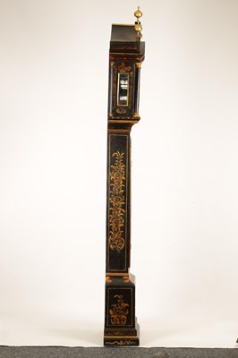 Lot 984 - WILLIAM RAY SUDBURY. A MID 18TH CENTURY BLACK LACQUER AND CHINOISERIE DECORATED EIGHT DAY LONGCASE CLOCK