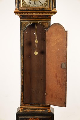 Lot 984 - WILLIAM RAY SUDBURY. A MID 18TH CENTURY BLACK LACQUER AND CHINOISERIE DECORATED EIGHT DAY LONGCASE CLOCK