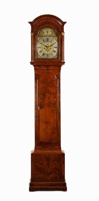 Lot 1010 - STEPHEN RIMBAULT, LONDON. A GEORGE II FIGURED WALNUT EIGHT-DAY LONGCASE CLOCK
