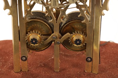 Lot 910 - A 19TH CENTURY ENGLISH DOUBLE FUSEE STRIKING SKELETON CLOCK