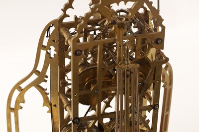 Lot 910 - A 19TH CENTURY ENGLISH DOUBLE FUSEE STRIKING SKELETON CLOCK