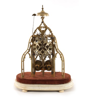 Lot 910 - A 19TH CENTURY ENGLISH DOUBLE FUSEE STRIKING SKELETON CLOCK