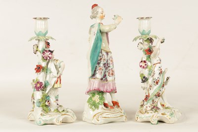 Lot 38 - A PAIR OF 19TH CENTURY DERBY TYPE PORCELAIN CANDLESTICKS