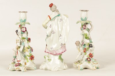 Lot 38 - A PAIR OF 19TH CENTURY DERBY TYPE PORCELAIN CANDLESTICKS