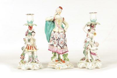 Lot 38 - A PAIR OF 19TH CENTURY DERBY TYPE PORCELAIN CANDLESTICKS