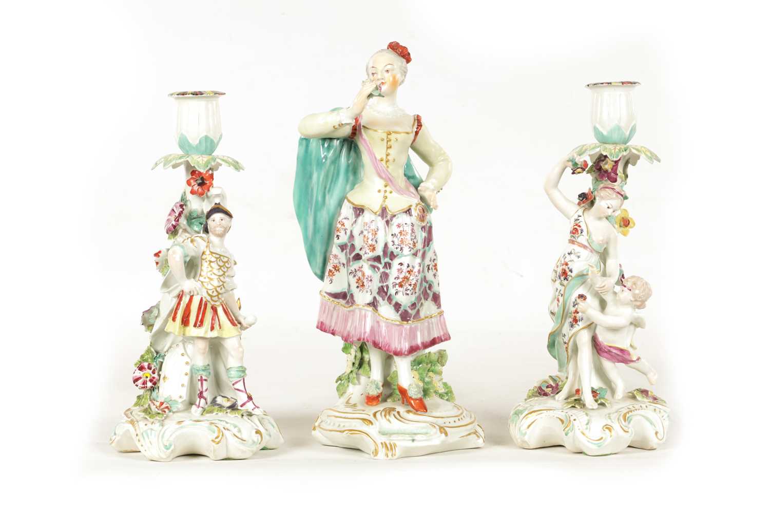 Lot 38 - A PAIR OF 19TH CENTURY DERBY TYPE PORCELAIN CANDLESTICKS