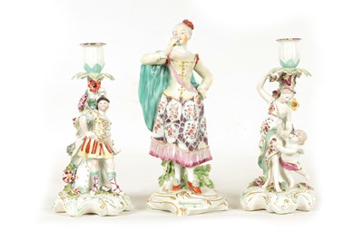 Lot 38 - A PAIR OF 19TH CENTURY DERBY TYPE PORCELAIN CANDLESTICKS